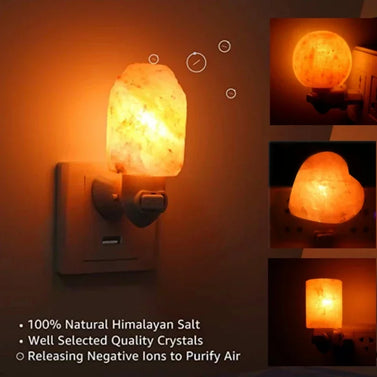 Himalayan Warm White Salt Lamp Night Light Natural Crystal Hand Carved Air Purifying with Plug Release Negative Ions Bedroom